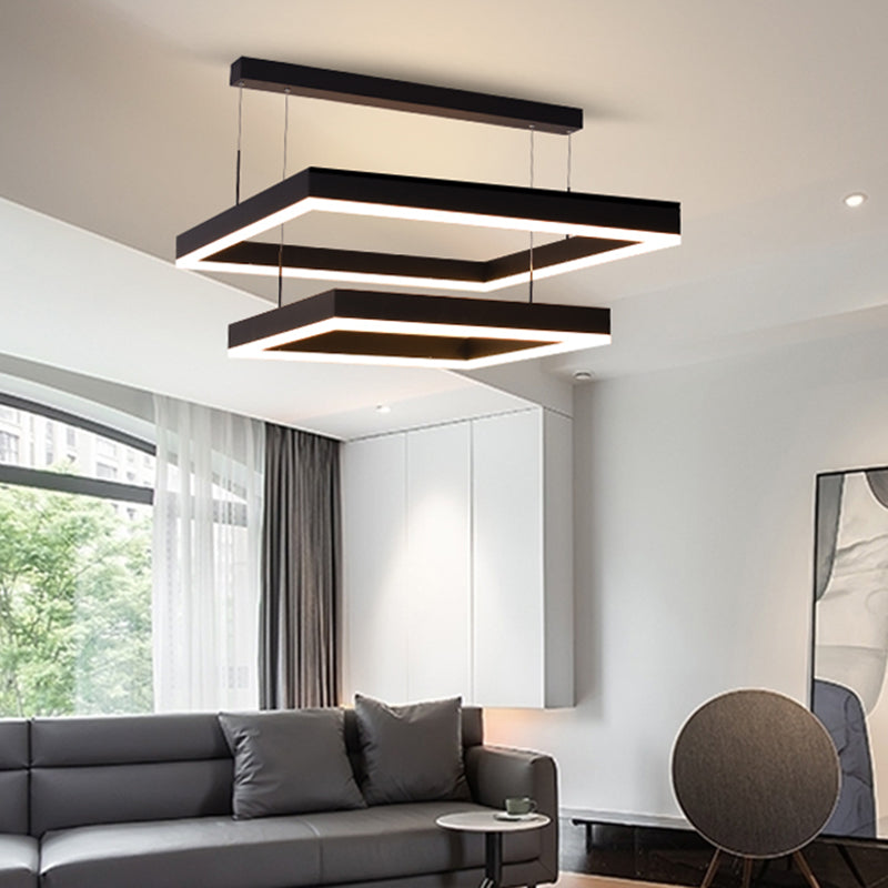Modern 2-Tier Black Acrylic Chandelier With Led Lights For Living Room Ceiling