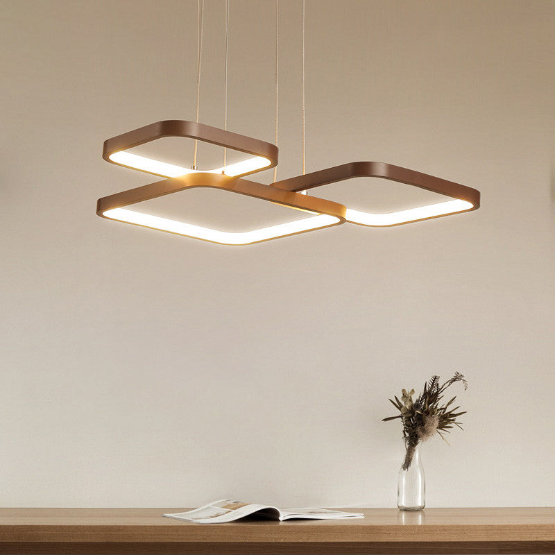 Minimalist Metallic Rhombus Chandelier Pendant Light Layered Design Led Coffee Tone
