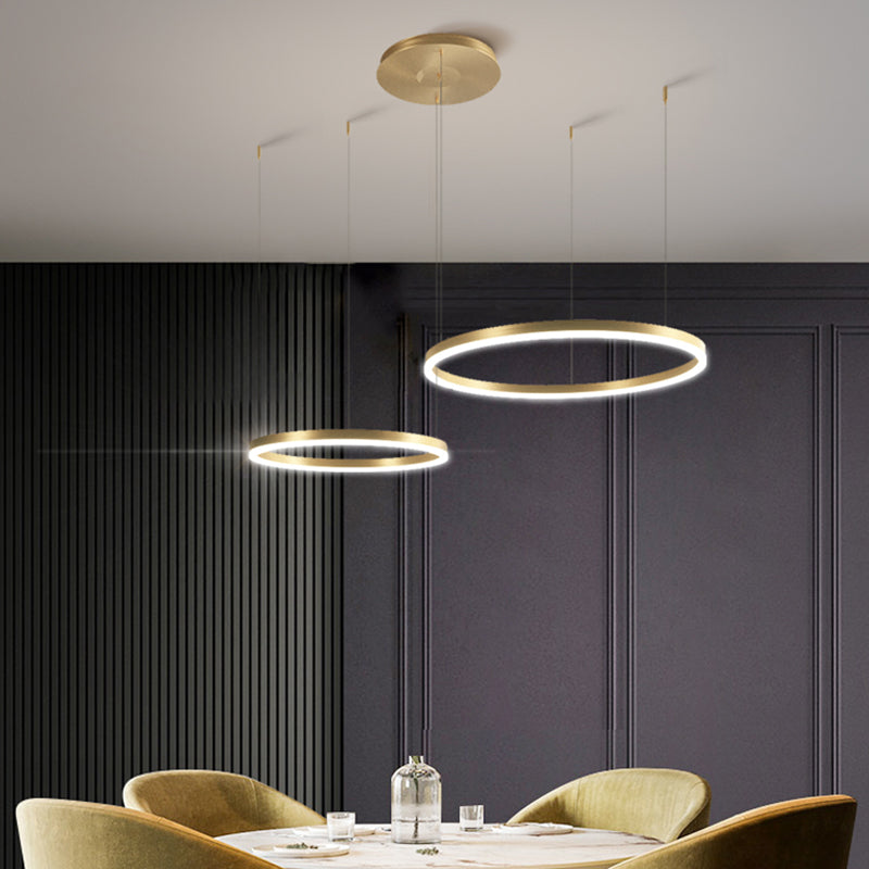 Contemporary Gold Led 2-Layer Chandelier Pendant Light With Metallic Ring