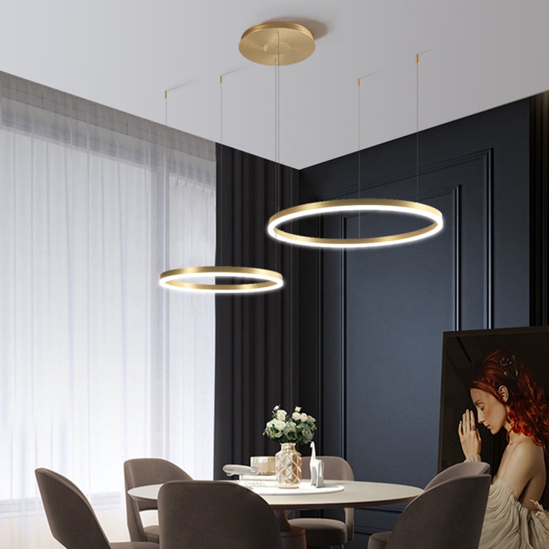 Contemporary Gold Led 2-Layer Chandelier Pendant Light With Metallic Ring