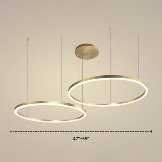 Contemporary Gold Led 2-Layer Chandelier Pendant Light With Metallic Ring