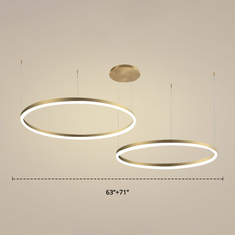 Contemporary Gold Led 2-Layer Chandelier Pendant Light With Metallic Ring
