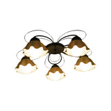 Traditional Black Ceiling Mount Light Fixture With Scalloped White Glass Ideal For Bedroom (3/5/6
