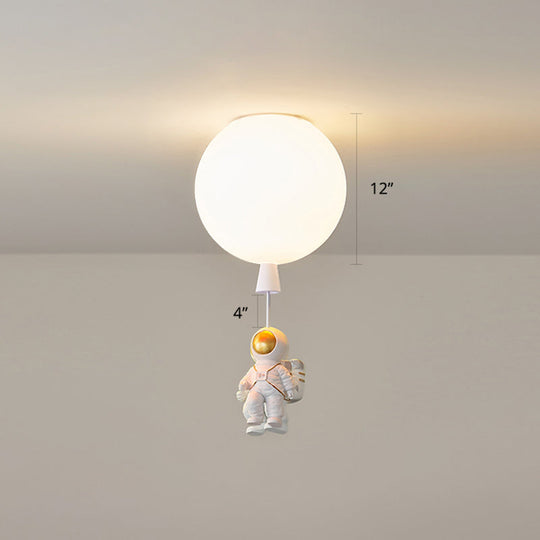 Creative Astronaut Themed Balloon Ceiling Mount Light Silica Gel 1 - Bulb Bedroom Flush White /