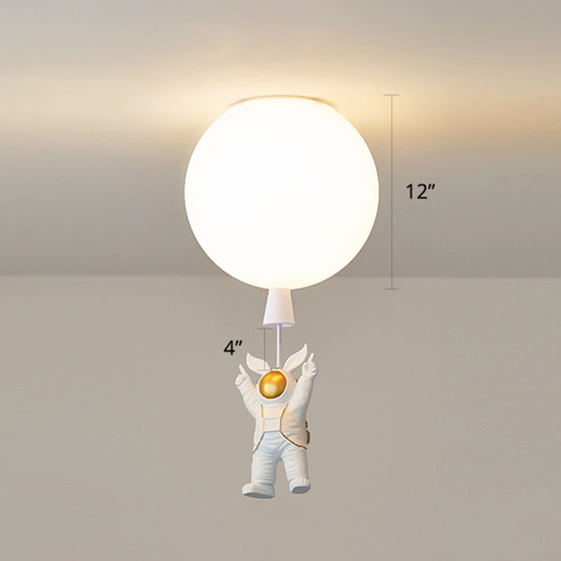 Creative Astronaut Themed Balloon Ceiling Mount Light Silica Gel 1-Bulb Bedroom Flush White / 12 C