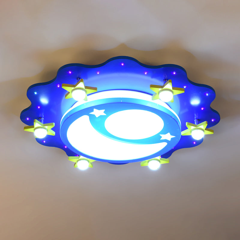 Kids Blue Led Ceiling Light With Acrylic Moon And Star Design