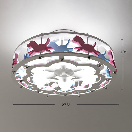 Cartoon Metal Drum Shaped 6 - Light Kids Room Ceiling Lamp In White / Carousel