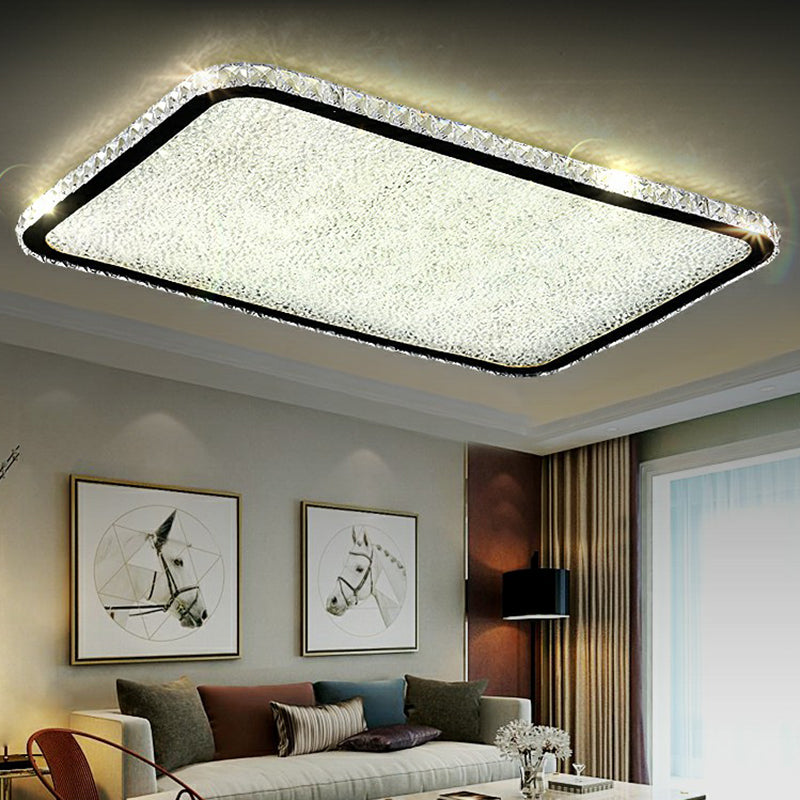 Sleek Geometric Led Ceiling Lamp With Rounded Corners - Crystal Inlaid Flush Mount Light