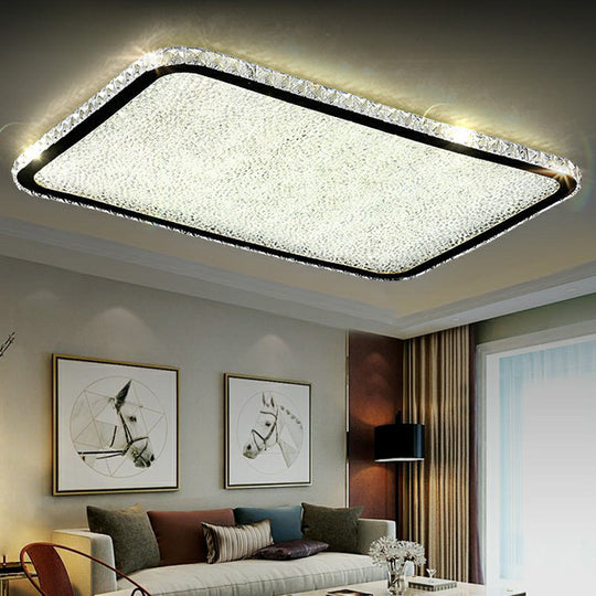Sleek Geometric Led Ceiling Lamp With Rounded Corners - Crystal Inlaid Flush Mount Light