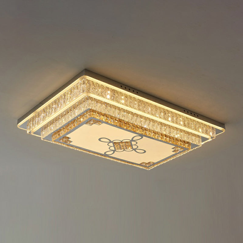 Rectangle Led Clear Crystal Flush Mount Ceiling Light For Modern Living Rooms / B