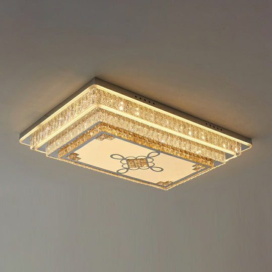 Rectangle Led Clear Crystal Flush Mount Ceiling Light For Modern Living Rooms / B