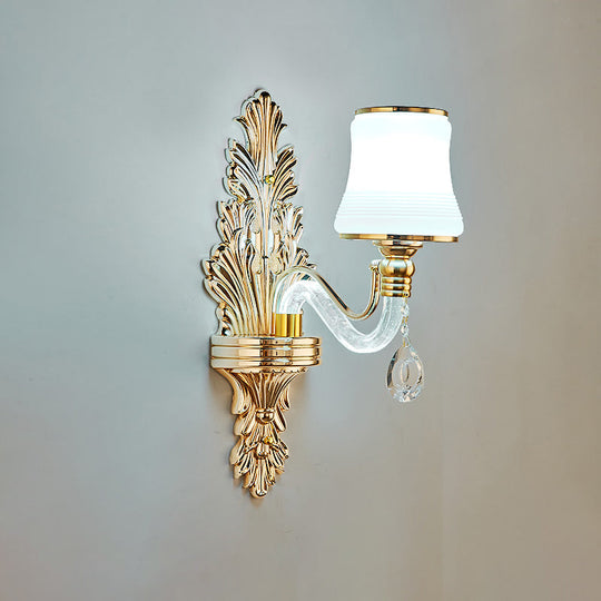 Traditional White Glass Gold Wall Sconce With Illuminated Arm For Living Room Lighting 1 /