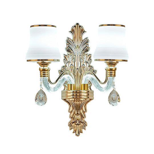 Traditional White Glass Gold Wall Sconce With Illuminated Arm For Living Room Lighting
