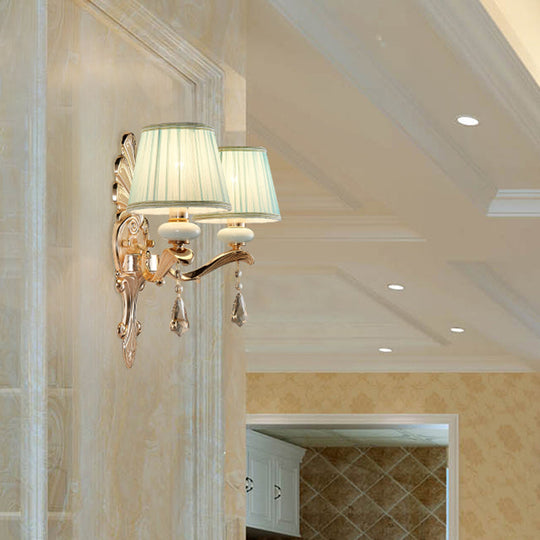 Pleated Fabric Wall Lamp In Antiqued Gold For Elegant Living Room Lighting