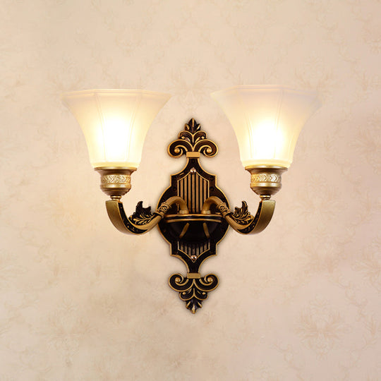 Gold Carved Arm Wall Sconce Light - Traditional Metal Bedroom With White Lampshade 2 / J