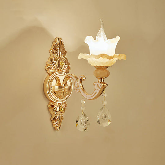 Vintage Gold Frosted Glass Lotus Wall Sconce For Living Room Lighting 1 /