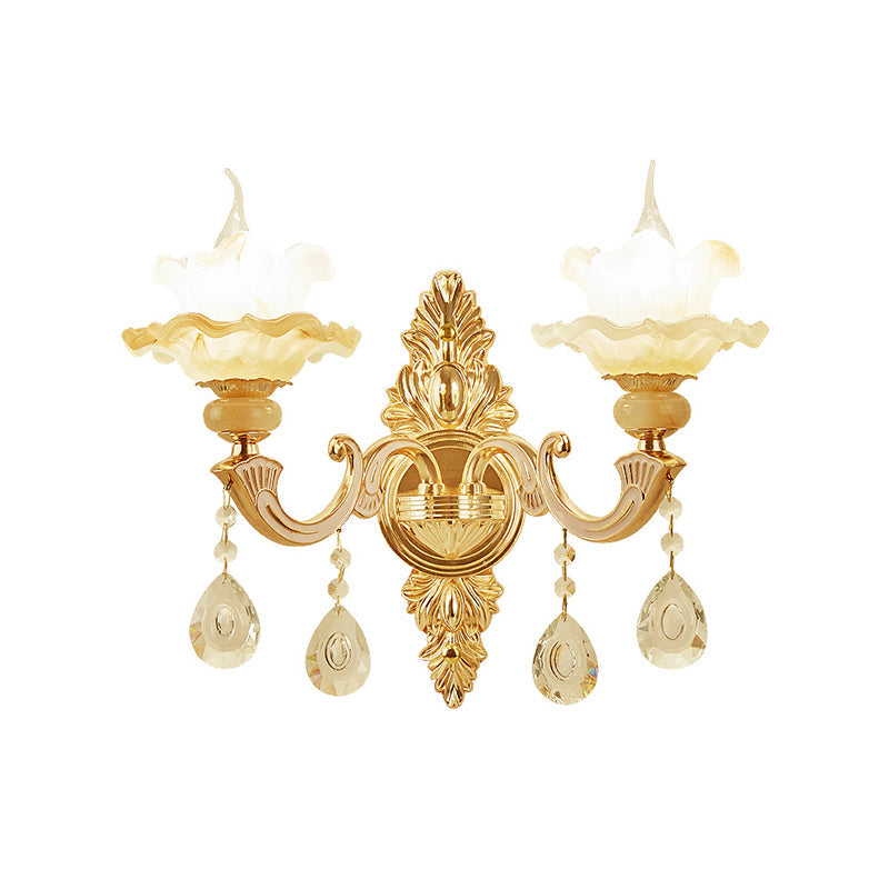 Vintage Gold Frosted Glass Lotus Wall Sconce For Living Room Lighting
