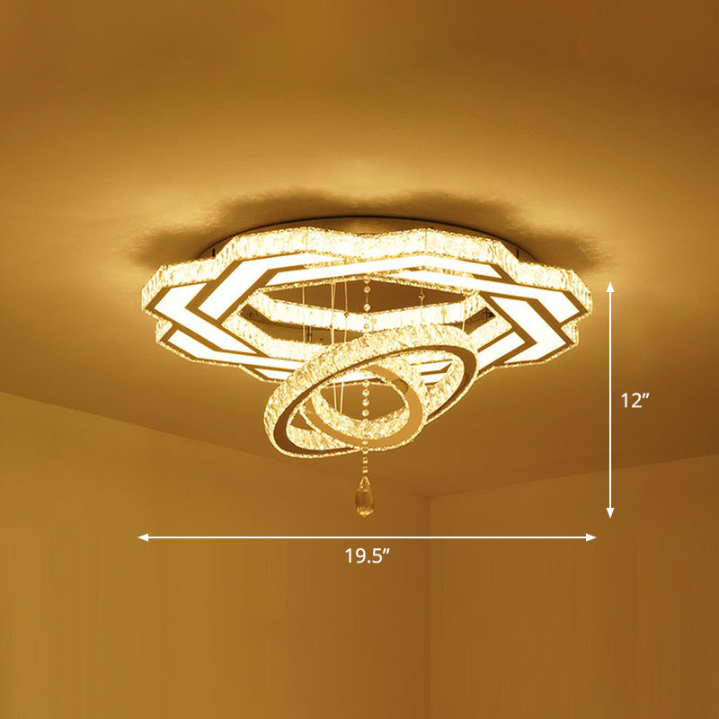 Floral Led Ceiling Light: Contemporary Crystal Clear Semi Flush For Living Room / 19.5 Flower