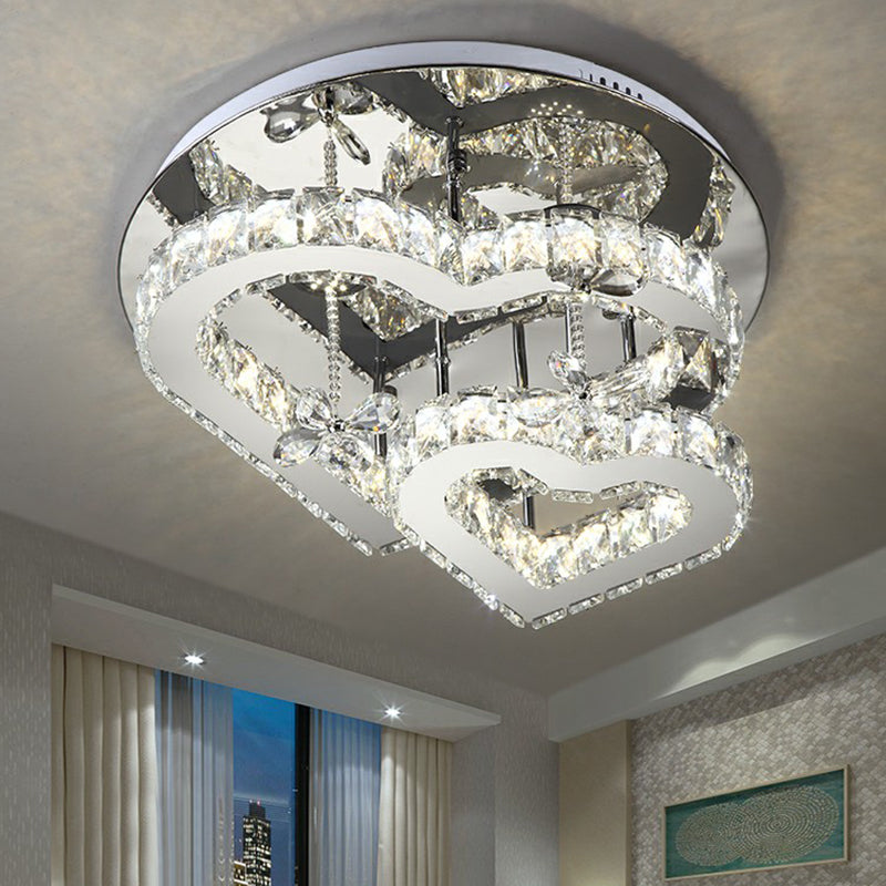 Modern Led Crystal Loving Heart Ceiling Light - Beveled Clear Semi - Flush Mount