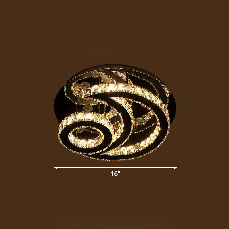 Clear K9 Crystal Moon And Sun Ceiling Lamp - Minimalist Stainless Steel Led Flush Light / 16’