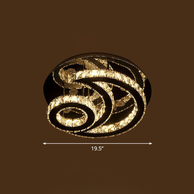 Clear K9 Crystal Moon And Sun Ceiling Lamp - Minimalist Stainless Steel Led Flush Light / 19.5’