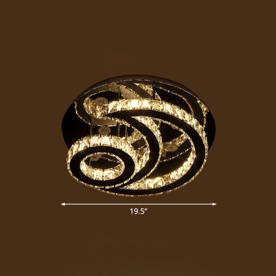 Clear K9 Crystal Moon And Sun Ceiling Lamp - Minimalist Stainless Steel Led Flush Light / 19.5’