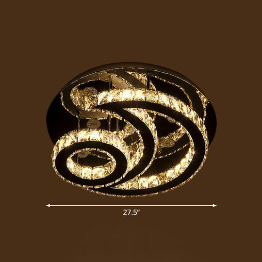 Clear K9 Crystal Moon And Sun Ceiling Lamp - Minimalist Stainless Steel Led Flush Light / 27.5’