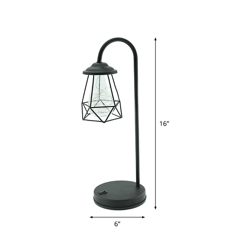 Black Metal Led Gooseneck Table Lamp With Retro Style Wire Cage