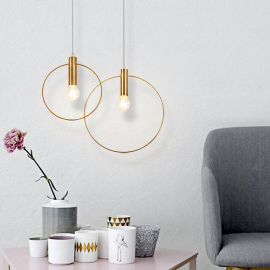 Minimalist Metal Pendant Light With Ring Pendulum Design - Single Bulb Brass Finish Fixture / 8’