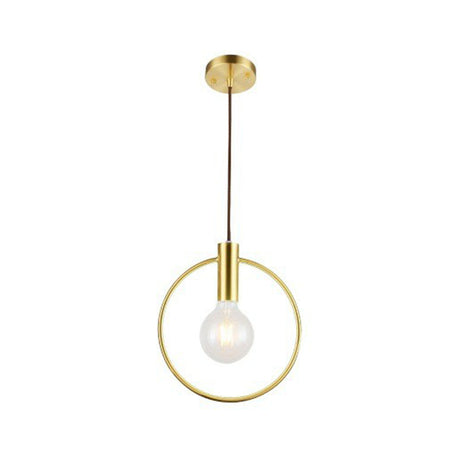Minimalist Metal Pendant Light With Ring Pendulum Design - Single Bulb Brass Finish Fixture