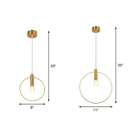 Minimalist Brass Finish Single Bulb Ring Pendulum Light Fixture