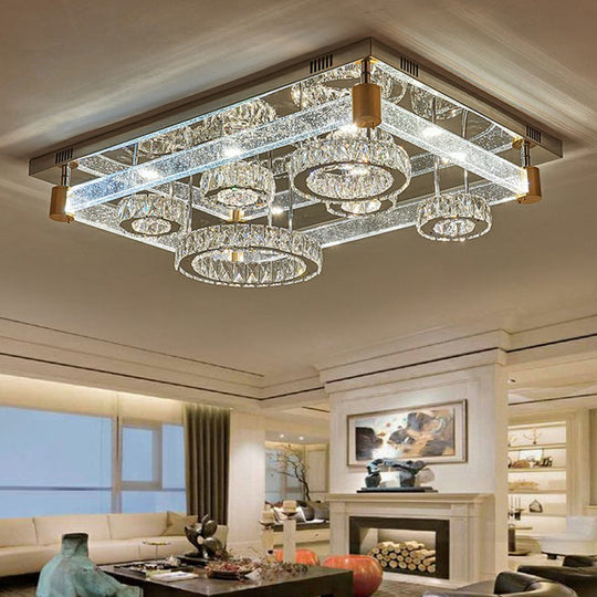 Modern Crystal Circle Led Flushmount Light For Ceiling - Clear Rectangular Design