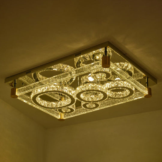 Modern Crystal Circle Led Flushmount Light For Ceiling - Clear Rectangular Design / 27.5