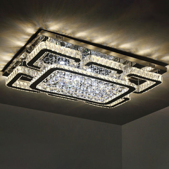 Crystal Clear Led Flush Mount Ceiling Light: Modern Rectangle Design For Living Room