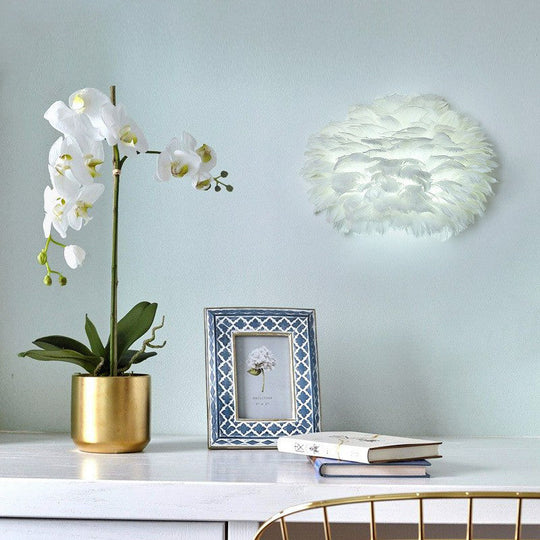 Nordic Feather Hemispherical Wall Sconce Lamp - White 1 Bulb Lighting Solution