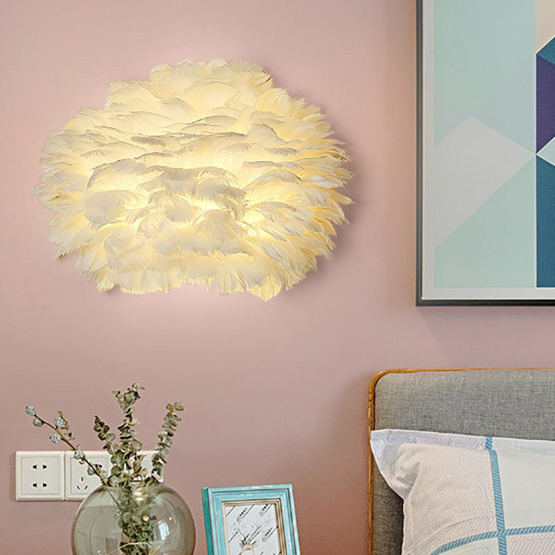 Nordic Feather Hemispherical Wall Sconce Lamp - White 1 Bulb Lighting Solution