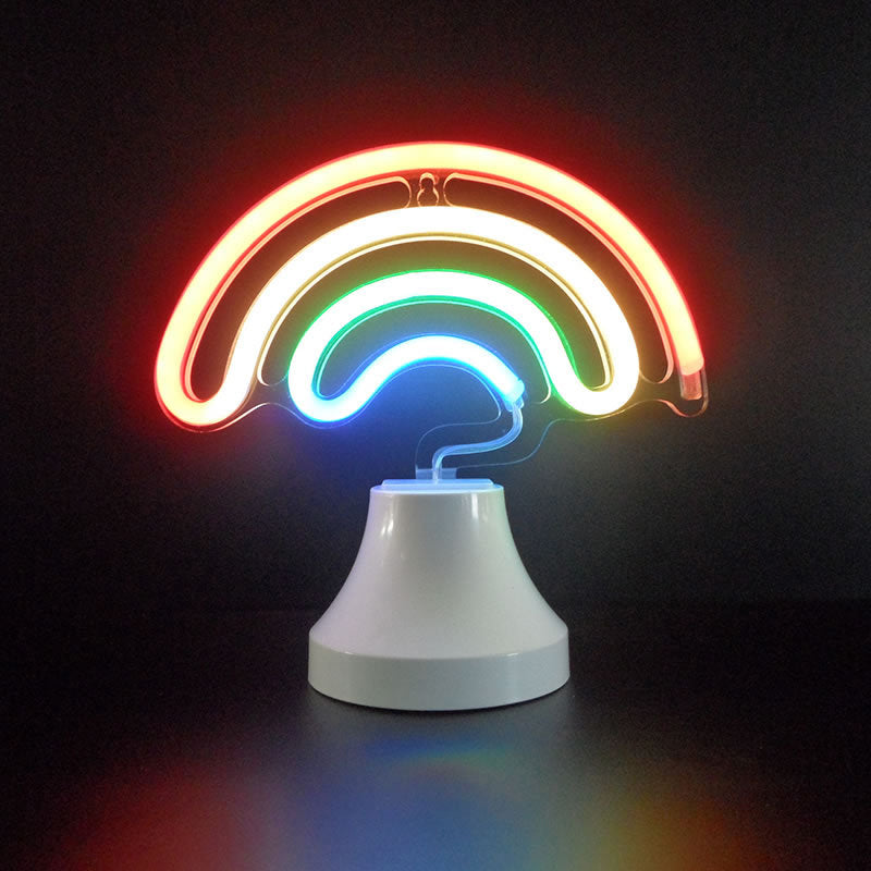 Mini Led Cartoon Table Lamp - Battery Powered Bedroom Nightstand Light In White / Rainbow