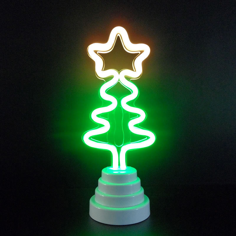 Mini Led Cartoon Table Lamp - Battery Powered Bedroom Nightstand Light In White / Christmas Tree