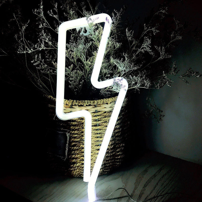 Kids Usb Charging Led Night Lamp - Thunderclap Shaped Plastic White Table Light For Decoration /