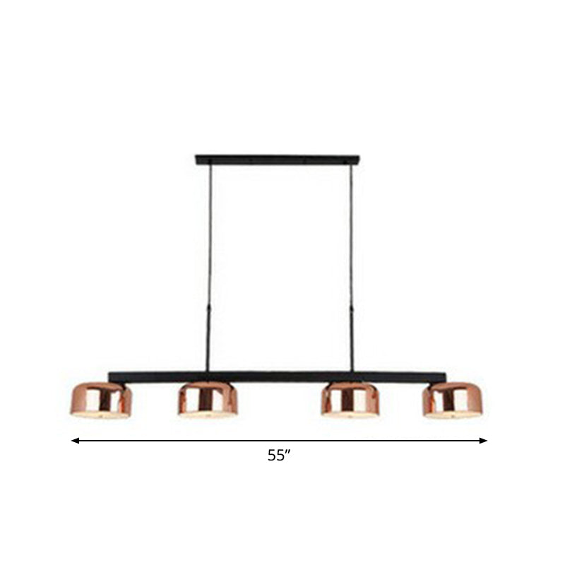 Rose Gold Metal 4-Light Pendant Island Fixture For Minimalist Dining Room