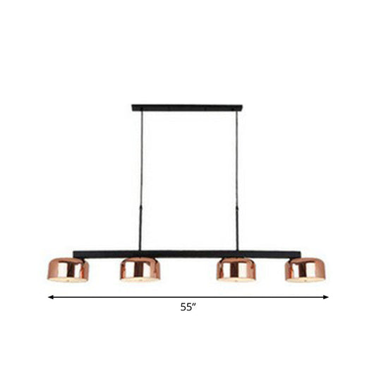 Rose Gold Metal 4-Light Pendant Island Fixture For Minimalist Dining Room