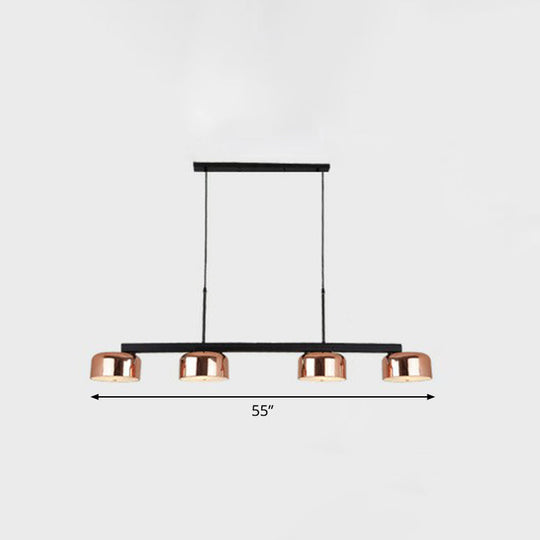 Rose Gold Metal 4-Light Pendant Island Fixture For Minimalist Dining Room