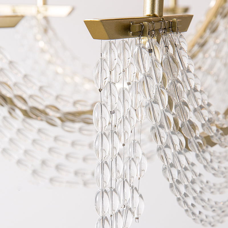 Modern Gold Metal Candle Wall Sconce With Crystal Tassel - Luxurious 2-Head Light