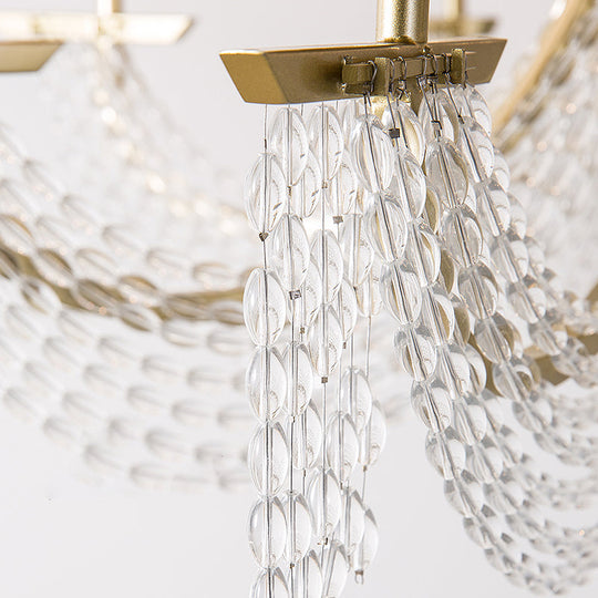 Modern Gold Metal Candle Wall Sconce With Crystal Tassel - Luxurious 2-Head Light