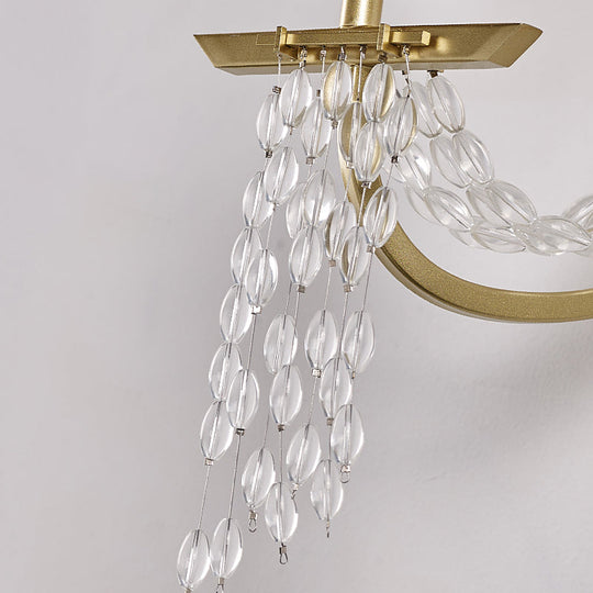Modern Gold Metal Candle Wall Sconce With Crystal Tassel - Luxurious 2-Head Light