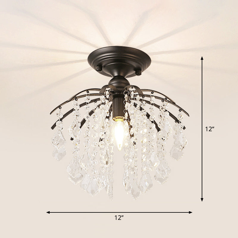 Crystal Tassel Semi Flush Mount Ceiling Light For Country - Style Interiors Black