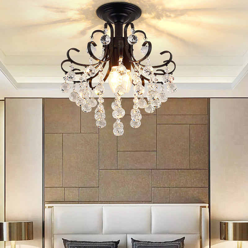 Vintage Swirl Metal Semi - Flush Ceiling Lighting With Crystal Orbs (3 Bulbs)