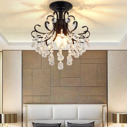 Vintage Swirl Metal Semi-Flush Ceiling Lighting With Crystal Orbs (3 Bulbs)