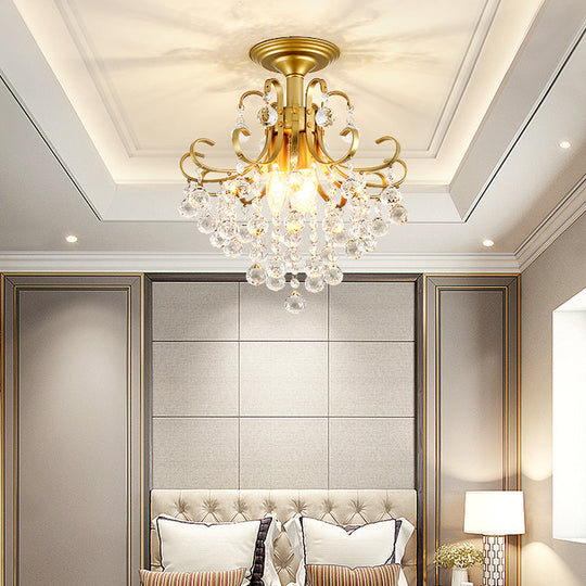 Vintage Swirl Metal Semi - Flush Ceiling Lighting With Crystal Orbs (3 Bulbs)