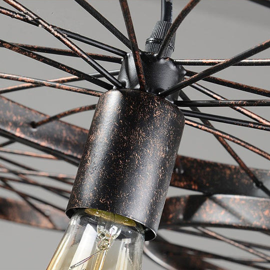 Industrial Rust Metal Chandelier: Wheel Ceiling Pendant Light For Living Room